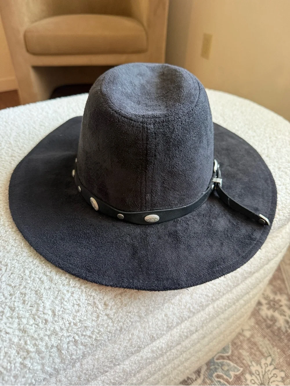 Black Felt Hat with studded Western style Leather Band